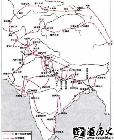 玄奘西行路线图